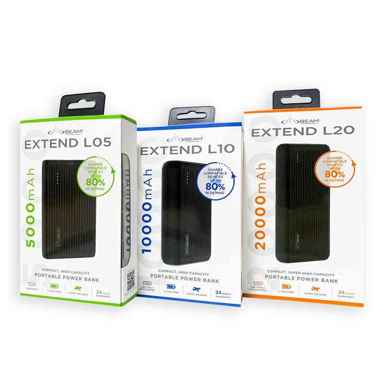 Beam EXTEND portable power bank range 5000mAh 10000mAh 20000mAh